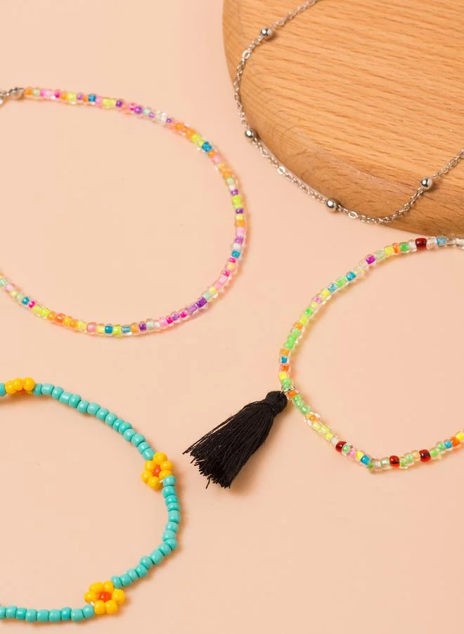 Take Two  Set of 4 - Beaded Flower Tassel Anklet for Women | Best Price UAE