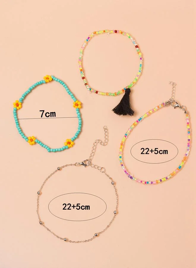 Take Two  Set of 4 - Beaded Flower Tassel Anklet for Women | Best Price UAE