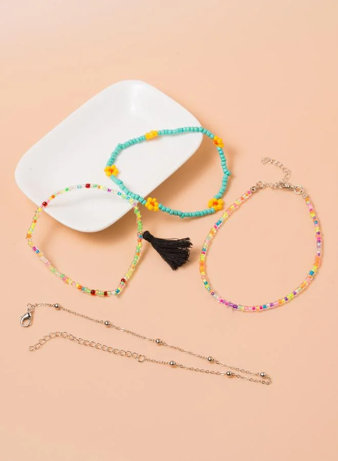 Take Two  Set of 4 - Beaded Flower Tassel Anklet for Women | Best Price UAE