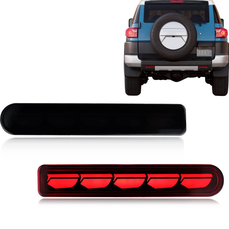 GEEGEETOP Red Lens LED Rear Reflector Bumper Fog Light DRL Compatible with Toyota FJ Cruiser 20072022 Functions as TailBrakeTurn Signal Light 3In1 SMOKE STYLE
