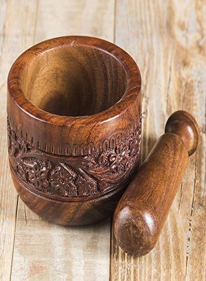 TrendBell Mother's Day Gifts Handmade Natural Wooden Mortar & Pestle Mixing Grinder Set for Garlic Press, Coffee Grinder, Ginger Crusher, Spice Grinding & Kitchen 4 Inch Diameter - Image 4