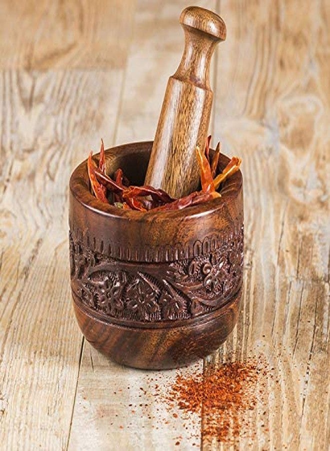 TrendBell Mother's Day Gifts Handmade Natural Wooden Mortar & Pestle Mixing Grinder Set for Garlic Press, Coffee Grinder, Ginger Crusher, Spice Grinding & Kitchen 4 Inch Diameter - Image 3