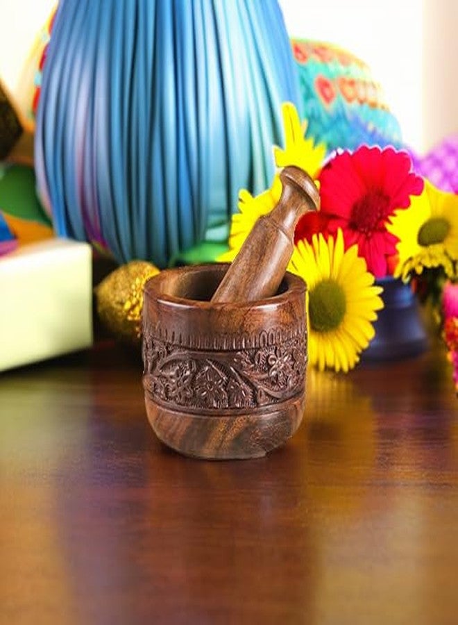 TrendBell Mother's Day Gifts Handmade Natural Wooden Mortar & Pestle Mixing Grinder Set for Garlic Press, Coffee Grinder, Ginger Crusher, Spice Grinding & Kitchen 4 Inch Diameter - Image 5