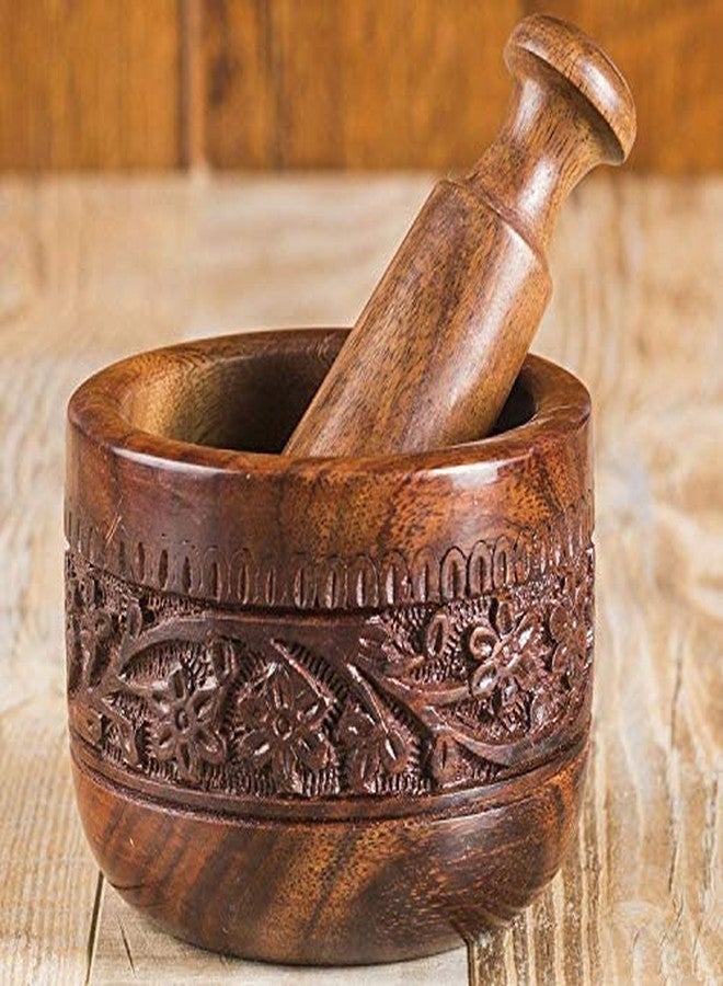 TrendBell Mother's Day Gifts Handmade Natural Wooden Mortar & Pestle Mixing Grinder Set for Garlic Press, Coffee Grinder, Ginger Crusher, Spice Grinding & Kitchen 4 Inch Diameter - Image 2