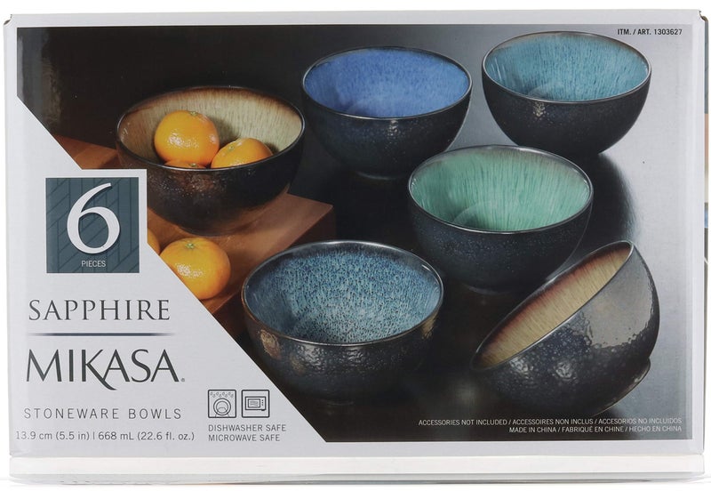 Mikasa Sapphire Stoneware Bowls  Set of 6 Bowls  Dishwasher Safe  Microwave Safe - Image 1