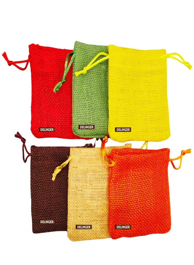 Delinger Jute Drawstring Potli Bags Multi-Color 4x4 Inch Set of 6 – Durable Pouches for Gifting, Jewelry, Party Favors, Wedding Return Gifts, Diwali Hampers, and Festive Packaging - Image 3