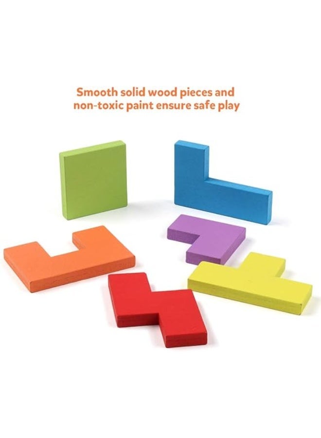 Coogam Wooden Tetris Puzzle Brain Teasers Toy Tangram Jigsaw Intelligence Colorful 3D Russian Blocks Game STEM Montessori Educational Gift for Baby Kids (40 Pcs) - Image 2