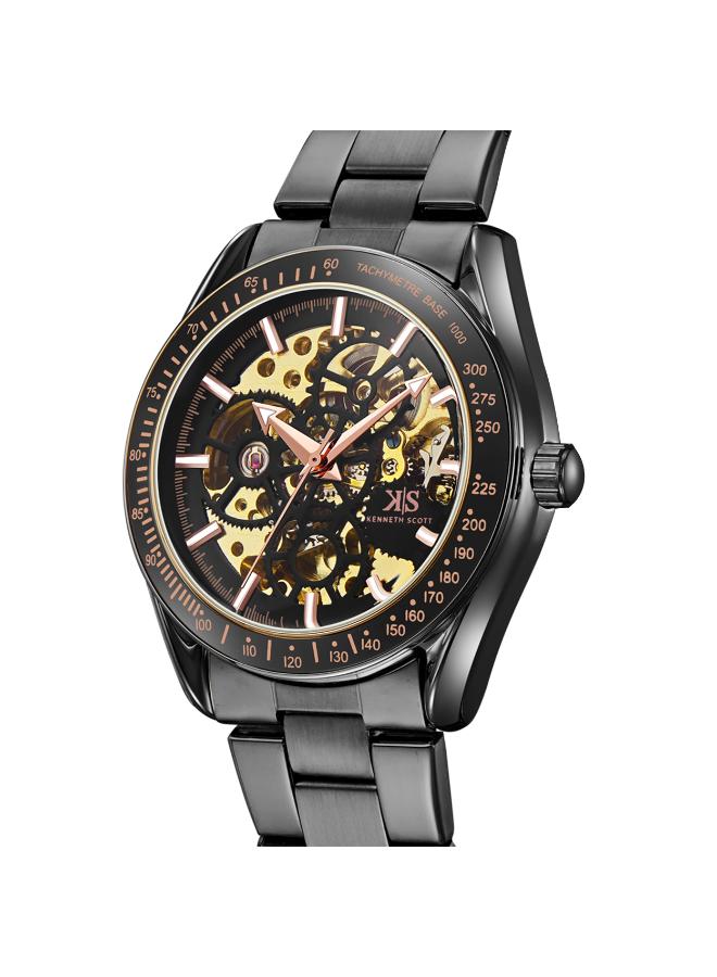 KENNETH SCOTT Kenneth Scott K22312-BBBB Men's Mechanical Display Watch & Stainless Steel Strap Black  - Image 3
