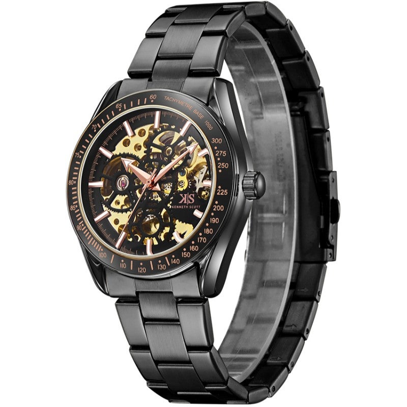 KENNETH SCOTT Kenneth Scott K22312-BBBB Men's Mechanical Display Watch & Stainless Steel Strap Black  - Image 5