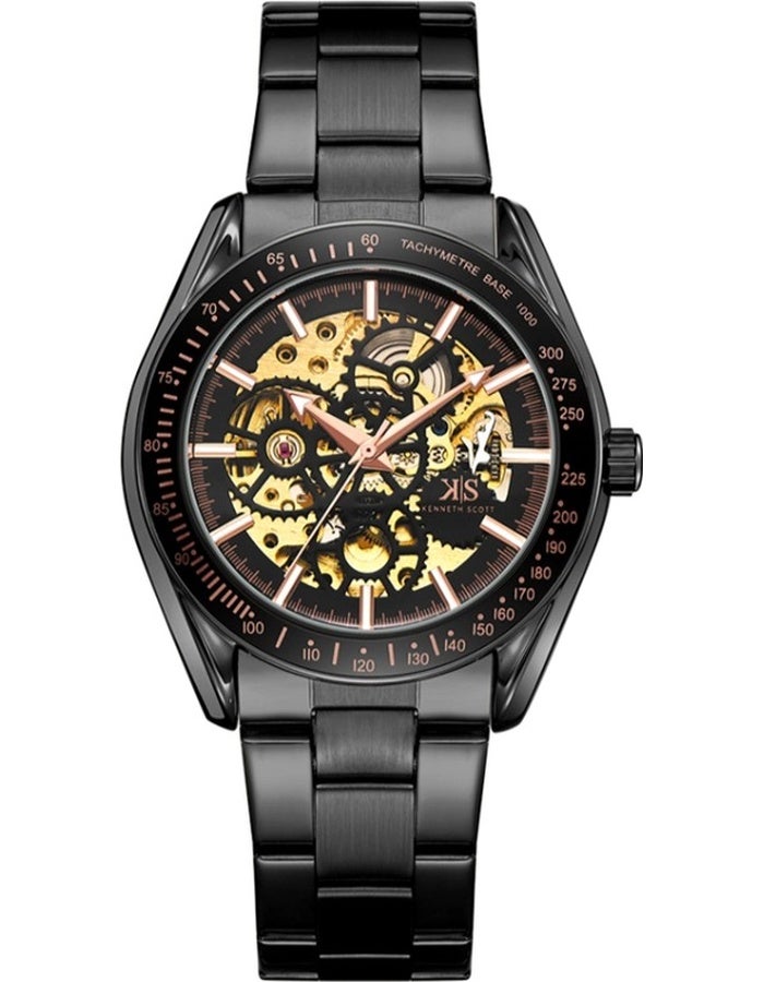 KENNETH SCOTT Kenneth Scott K22312-BBBB Men's Mechanical Display Watch & Stainless Steel Strap Black  - Image 1