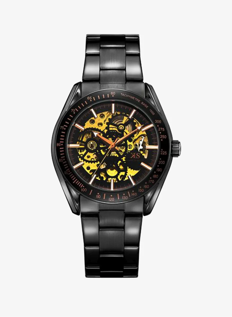 KENNETH SCOTT Kenneth Scott K22312-BBBB Men's Mechanical Display Watch & Stainless Steel Strap Black