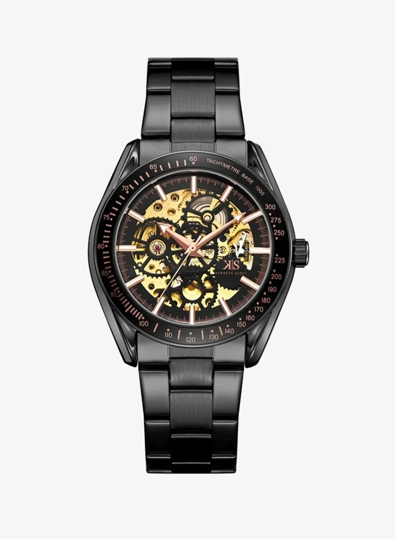 KENNETH SCOTT Kenneth Scott K22312-BBBB Men's Mechanical Display Watch & Stainless Steel Strap Black