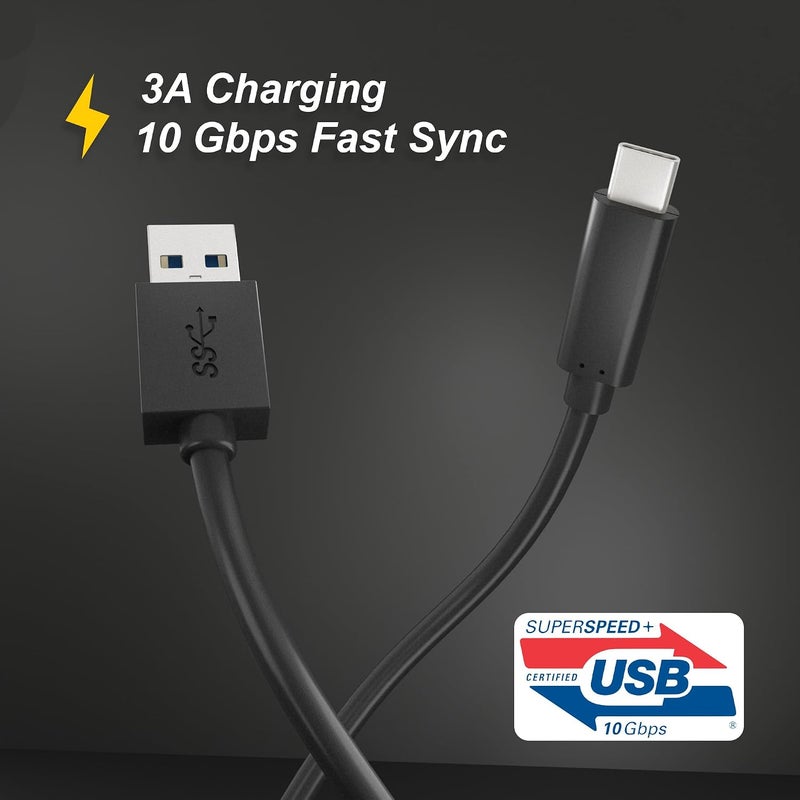 Cablelera USB3.2 Gen2x1 A to C Cable, USB C Cable, USB-A to USB-C, 10Gbps High Speed Data Transfer, USB Charging Cable. Black, 2 Meters - Image 5