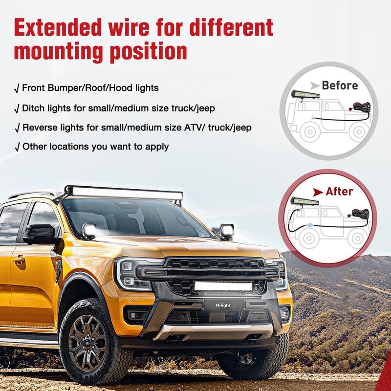 Nilight led Light bar Wiring Harness 2PCS 12 AWG Extension Kit 10 Feet for LED Work Light Bar Led Pods Off Road Lights Driving Fog Light Boat Lighting, 2 Years Warranty, Black Non sticky surface - Image 2