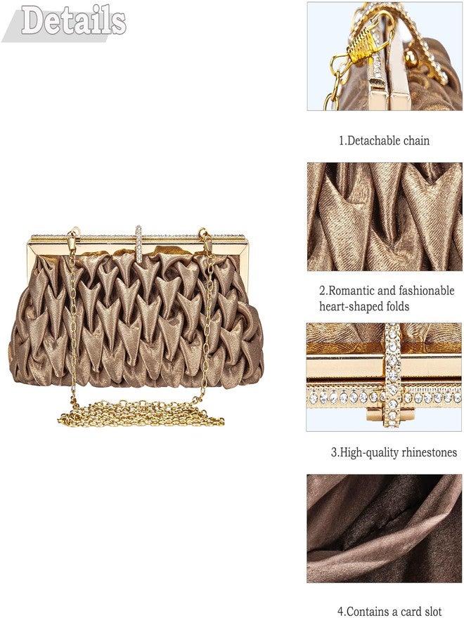 BBTT.ful Classic Satin Clutch Bag Diamante Embellished Formal Evening Handbag for Wedding Prom Party Purses(coffee) - Image 5