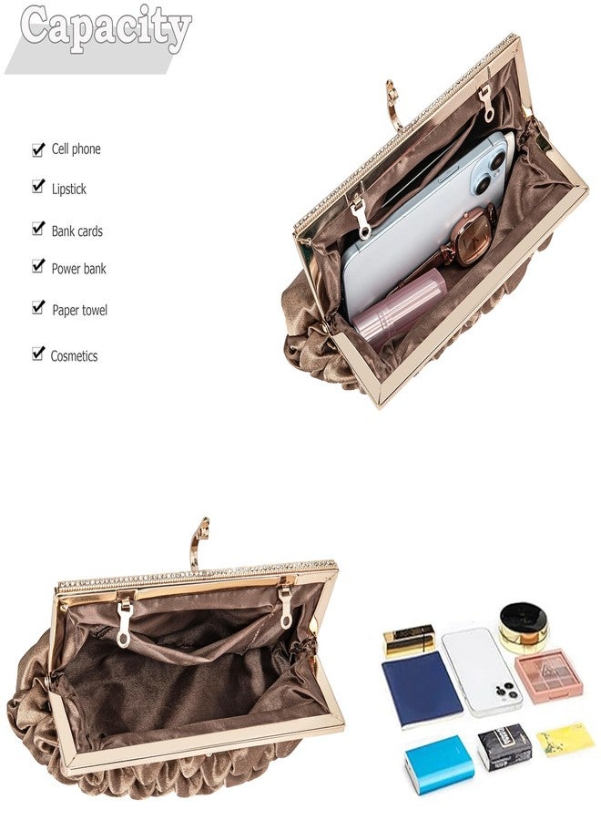 BBTT.ful Classic Satin Clutch Bag Diamante Embellished Formal Evening Handbag for Wedding Prom Party Purses(coffee) - Image 4