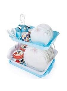 svk dream SVK Dream 2 Tier Kitchen Sink Dish Drainer Drying Rack Washing Holder Large Plastic Basket with Tray (Plastic, Multicolor)  - Image 2