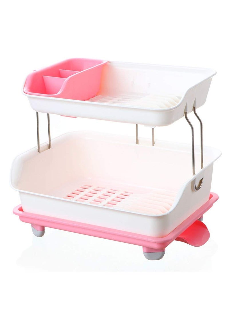 svk dream SVK Dream 2 Tier Kitchen Sink Dish Drainer Drying Rack Washing Holder Large Plastic Basket with Tray (Plastic, Multicolor)  - Image 1