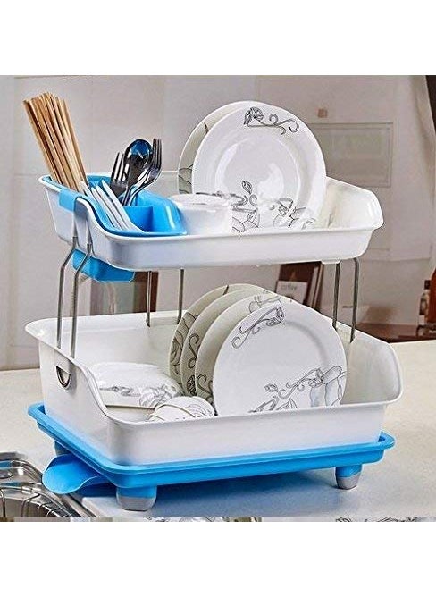 svk dream SVK Dream 2 Tier Kitchen Sink Dish Drainer Drying Rack Washing Holder Large Plastic Basket with Tray (Plastic, Multicolor)  - Image 3