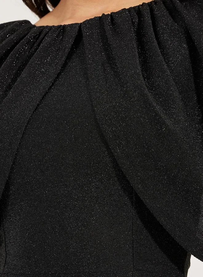 ستايلي Glitter Look Draped Sleeves Sheath Midi Dress