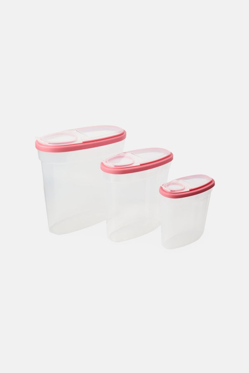 Alta 3 Pcs Cereal Container With Transparent Lid, Pink - Image 1