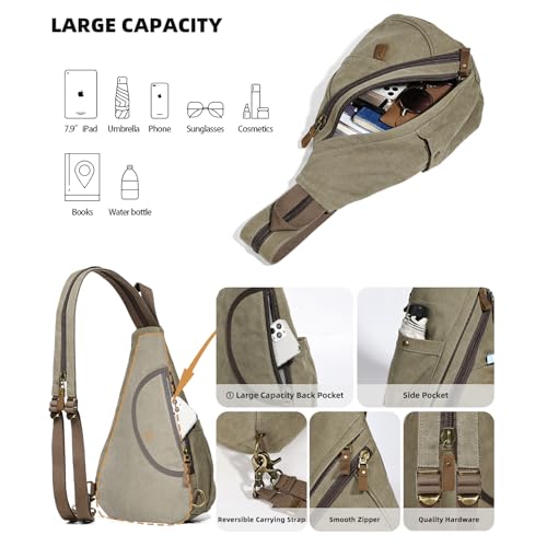 KL928 Canvas Sling Bag - Small Crossbody Backpack Shoulder Casual Daypack Rucksack for Men Women(Large Version) - Image 4