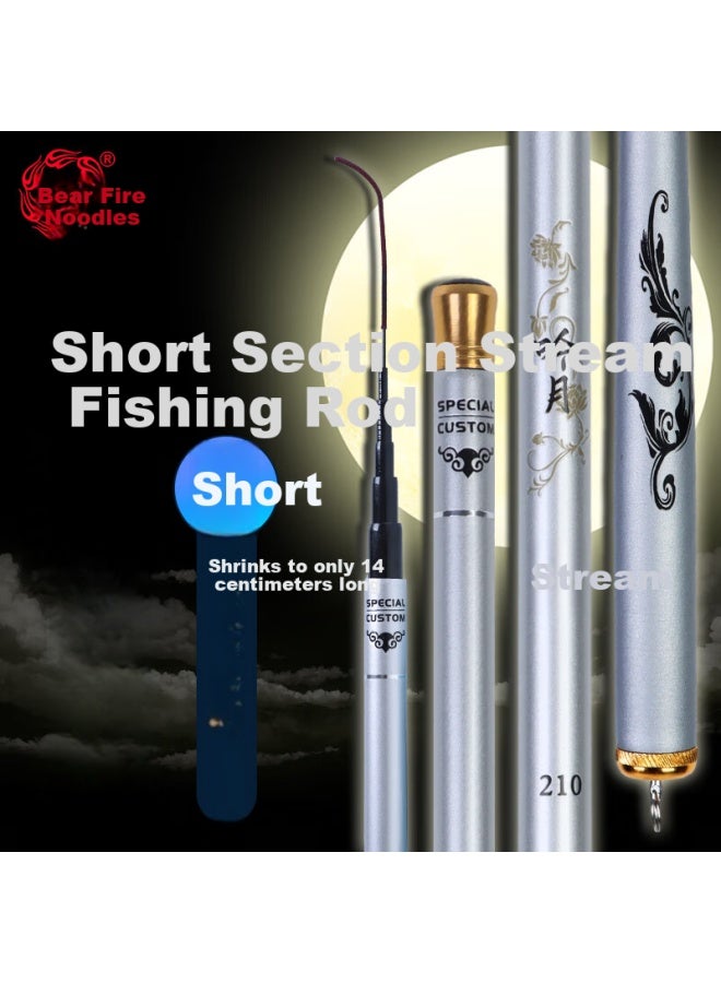 Bear fire Bearfire 2.1m Short Section Stream Rod Carbon Fiber Fishing Rod Hand Rod Children's Fishing Rod Portable Light Hard White Striped Pole - Image 1