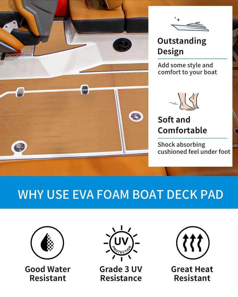 OCEANBROAD Brushed Boat Flooring 48''x16'' Self-Adhesive EVA Foam Sheet Non-Slip Traction Pad for Boats Surfboard SUP Paddle Board Kayak Yacht, Camel Brown - Image 4