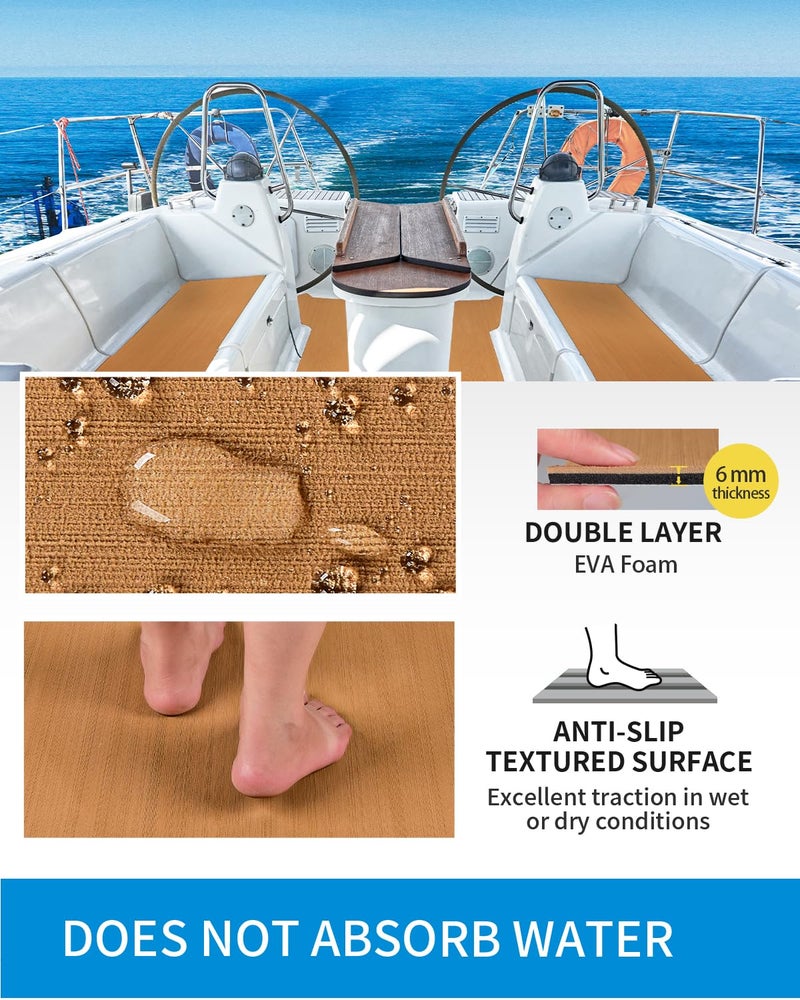 OCEANBROAD Brushed Boat Flooring 48''x16'' Self-Adhesive EVA Foam Sheet Non-Slip Traction Pad for Boats Surfboard SUP Paddle Board Kayak Yacht, Camel Brown - Image 3