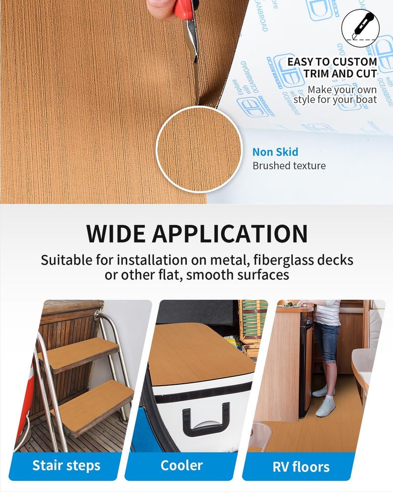 OCEANBROAD Brushed Boat Flooring 48''x16'' Self-Adhesive EVA Foam Sheet Non-Slip Traction Pad for Boats Surfboard SUP Paddle Board Kayak Yacht, Camel Brown - Image 5