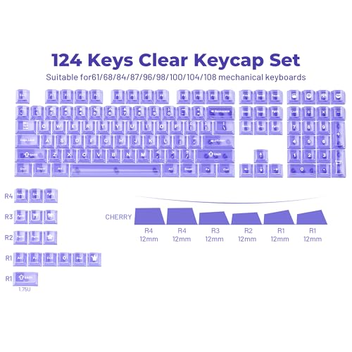 HITIME غطاء مفاتيح HITIME XVX الشفاف، أغطية مفاتيح شفافة بنفسجية 60 65 75 100 بالمئة، مجموعة أغطية مفاتيح مخصصة من السيراميك الكريستالي 124 مفتاح، بروفايل شيري، تضيء من خلال، تصميم لطيف لوحات المفاتيح الميكانيكية - Image 3