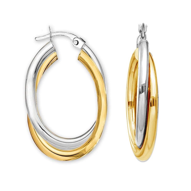 LeCalla 925 Sterling Silver Hoop Earrings 14K Gold-Plated Jewelry Two-Tone Intertwining Large Oval Shape Chunky Hoops Earring for Women - 35mm - Image 1