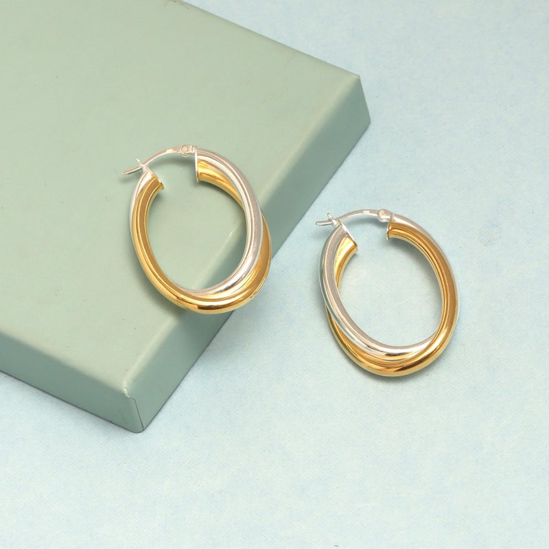 LeCalla 925 Sterling Silver Hoop Earrings 14K Gold-Plated Jewelry Two-Tone Intertwining Large Oval Shape Chunky Hoops Earring for Women - 35mm - Image 5