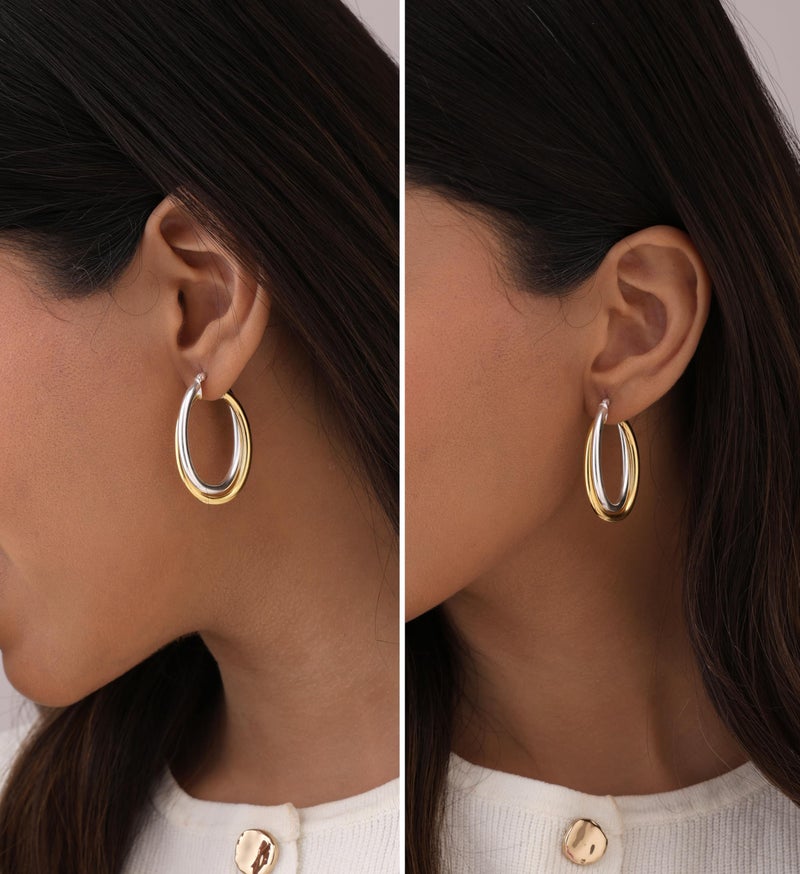 LeCalla 925 Sterling Silver Hoop Earrings 14K Gold-Plated Jewelry Two-Tone Intertwining Large Oval Shape Chunky Hoops Earring for Women - 35mm - Image 3