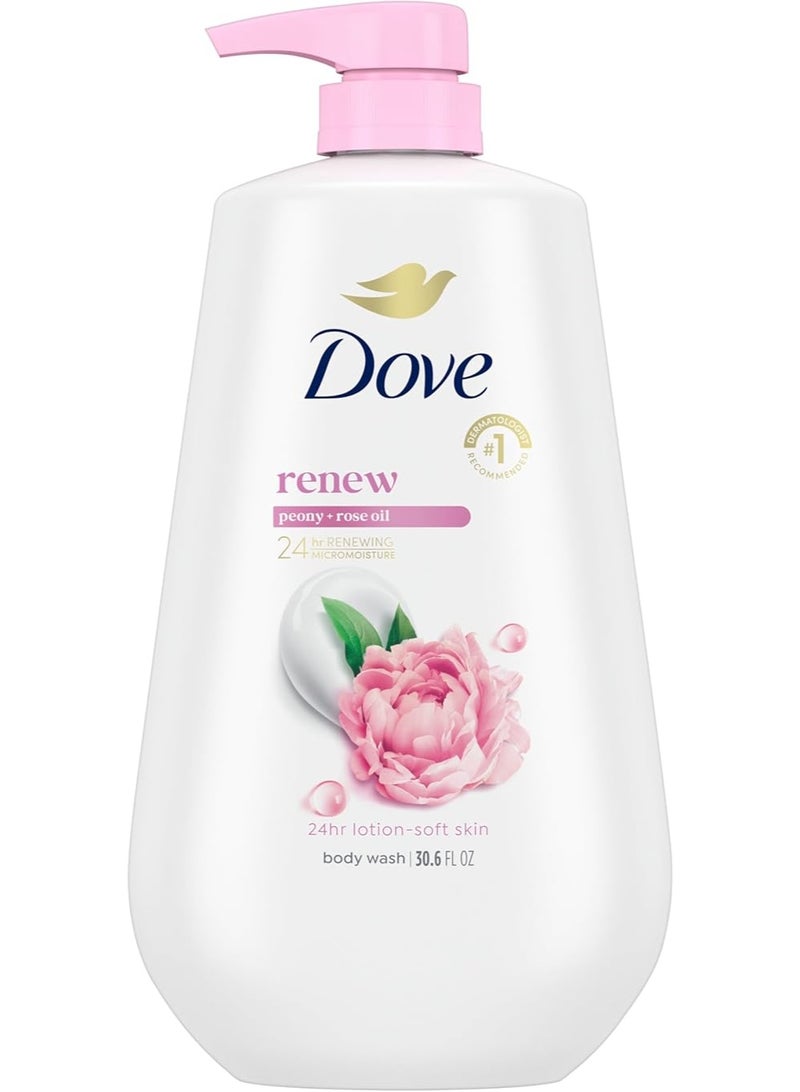 Dove Body Wash with Pump Renew Peony & Rose Oil For 24hr Lotion-Soft Skin Moisturizing Skin Cleanser with No Sulfates No Parabens 30.6 Oz - Image 1