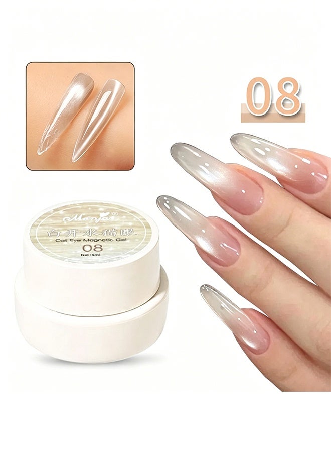 Monja Cat Eye Magnetic Gel, White Water Cat Eye Collection, Holographic Cat Eye Nail Gel Polish for Nail Art Design #08 - Image 2