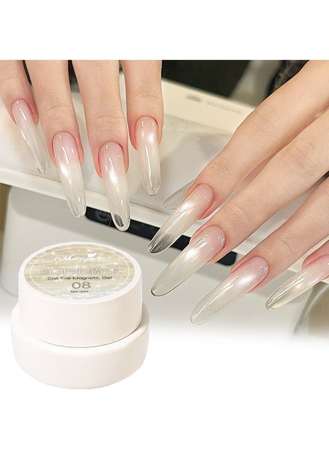 Monja Cat Eye Magnetic Gel, White Water Cat Eye Collection, Holographic Cat Eye Nail Gel Polish for Nail Art Design #08 - Image 1