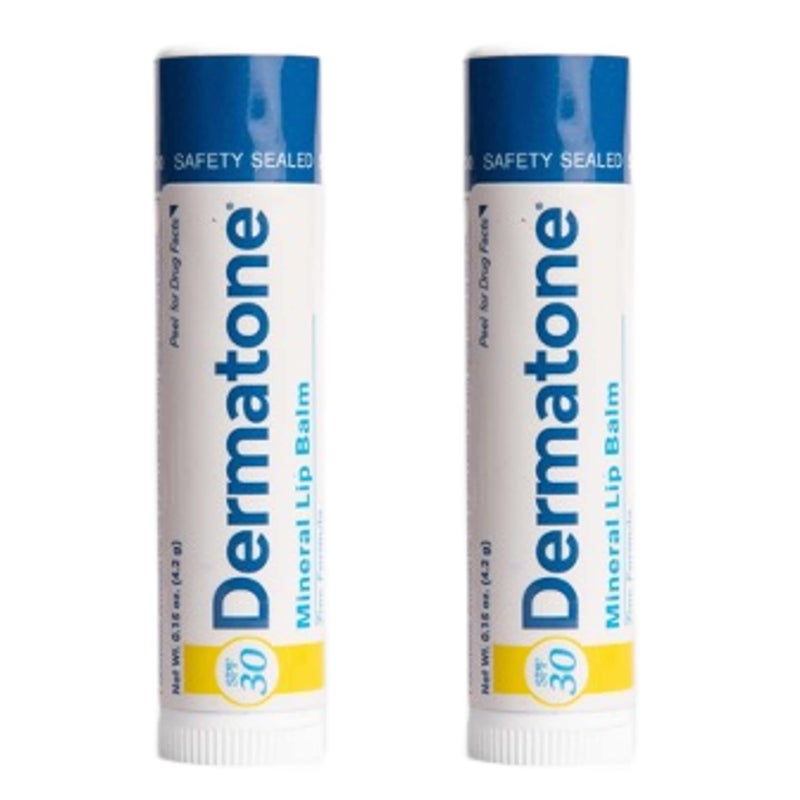 Dermatone Mineral Lip Balm | Moisturizing, Reef Safe, Oxybenzone Free | SPF 30 Sun Protection | Zinc Oxide Lip Sunscreen | Jojoba Seed Oil & Vitamin E | 0.15 oz (2-Pack) - Image 1