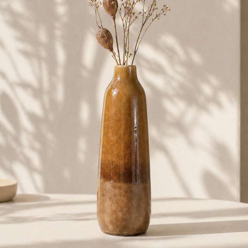 Pan Home Shizuka Stoneware Strata Vase 12.5x12.5x41cm - Brown - 112AIC9905019 - Image 1