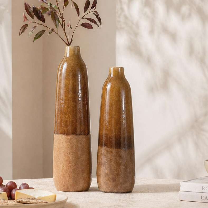 Pan Home Shizuka Stoneware Strata Vase 12.5x12.5x41cm - Brown - 112AIC9905019 - Image 3