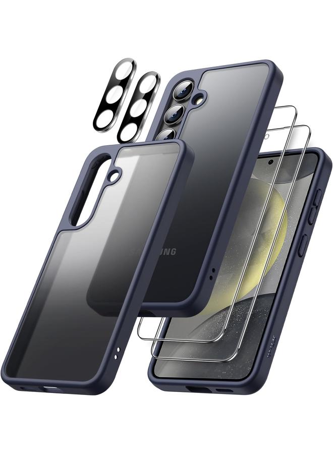 Jetech 5 In 1 Matte Case For Samsung Galaxy S24+ S24 Plus 5G With 2 Pack Screen Protector And Camera Lens Protector Translucent Back Protective Phone Cover Tempered Glass Film Dark Blue - Image 1