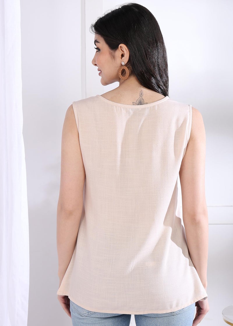 Yash Gallery Women's Rayon Slub Embroidered Straight Regular Fit Top for Women (OFFWHITE) - Image 4