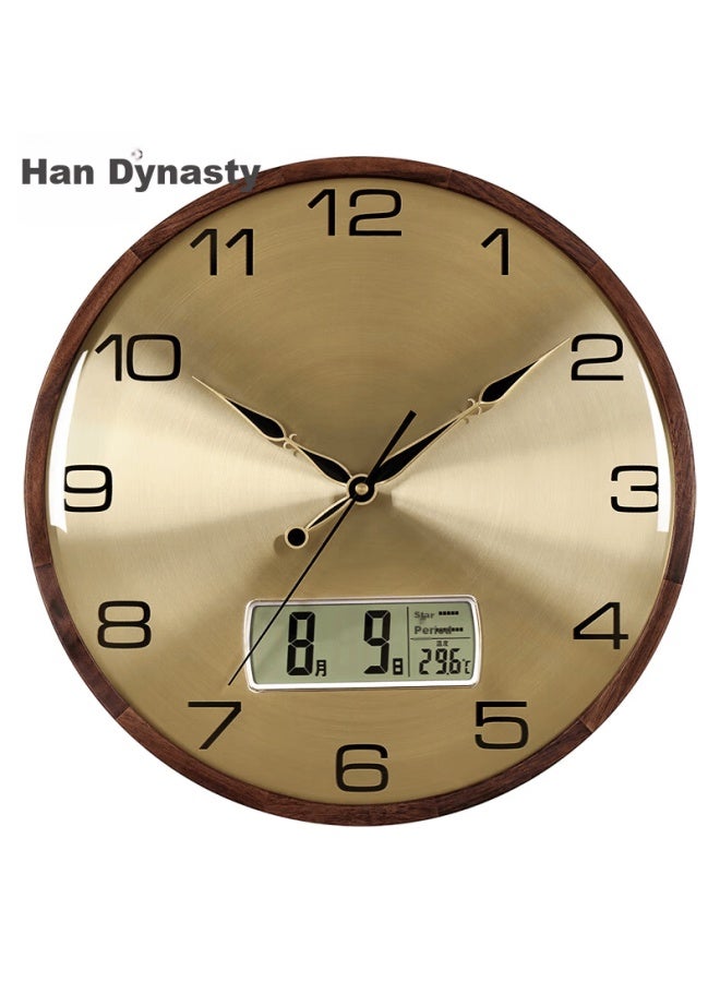 Hense Hw8014 Large 37.5cm Solid Wood Living Room Wall Clock Quartz Calendar Clock - Image 1