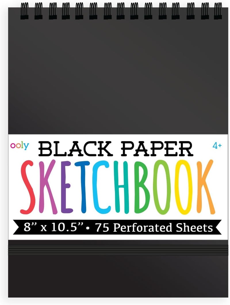 Ooly DIY Cover Large Sketchbook, 8 x 10.5 Inches Black Paper Sketchbook Drawing Book for Kids, Artists Drawing Pad for Gel Pens and White Pencils - Image 1