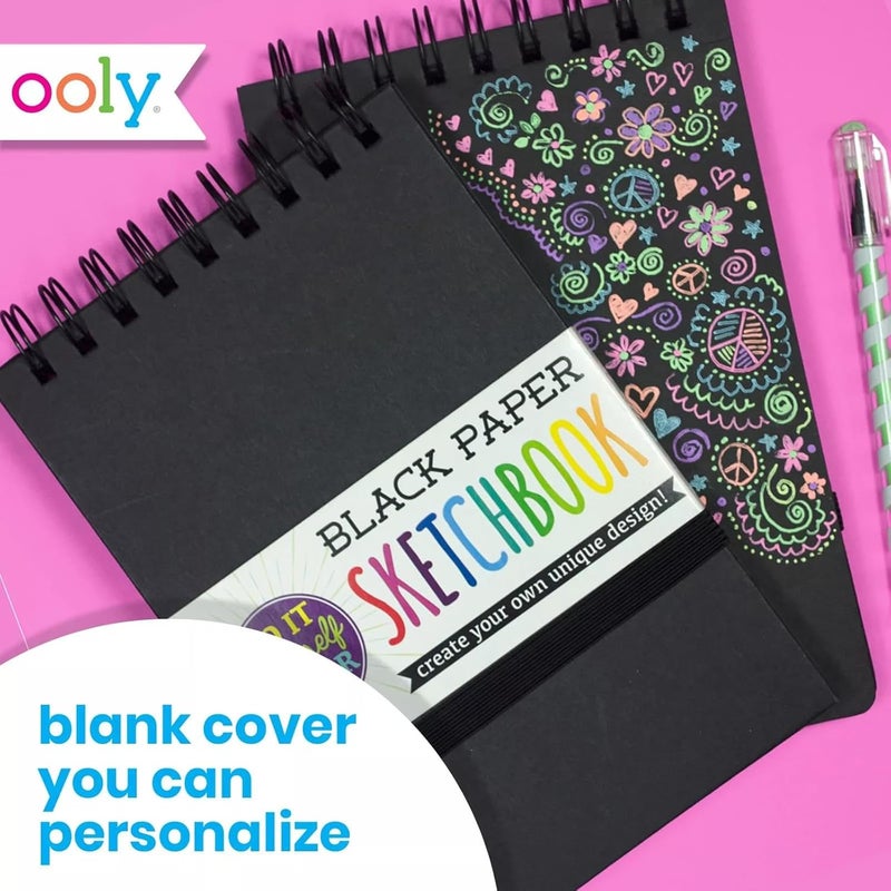 Ooly DIY Cover Large Sketchbook, 8 x 10.5 Inches Black Paper Sketchbook Drawing Book for Kids, Artists Drawing Pad for Gel Pens and White Pencils - Image 3