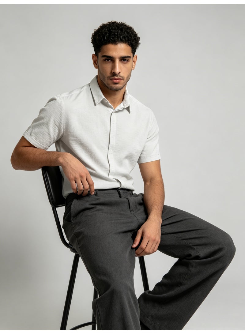زارا ZARA Men’s White Textured Short Sleeve Button Down Casual Shirt - Image 5