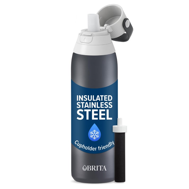 Brita Stainless Steel Premium Filtering Water Bottle, BPA-Free, Reusable, Insulated, Replaces 300 Plastic Water Bottles, Filter Lasts 2 Months or 40 Gallons, Includes 1 Filter, Carbon - 20 oz - Image 1