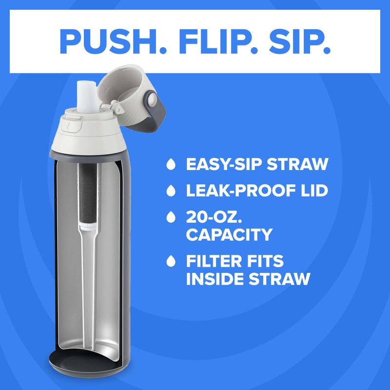 Brita Stainless Steel Premium Filtering Water Bottle, BPA-Free, Reusable, Insulated, Replaces 300 Plastic Water Bottles, Filter Lasts 2 Months or 40 Gallons, Includes 1 Filter, Carbon - 20 oz - Image 2