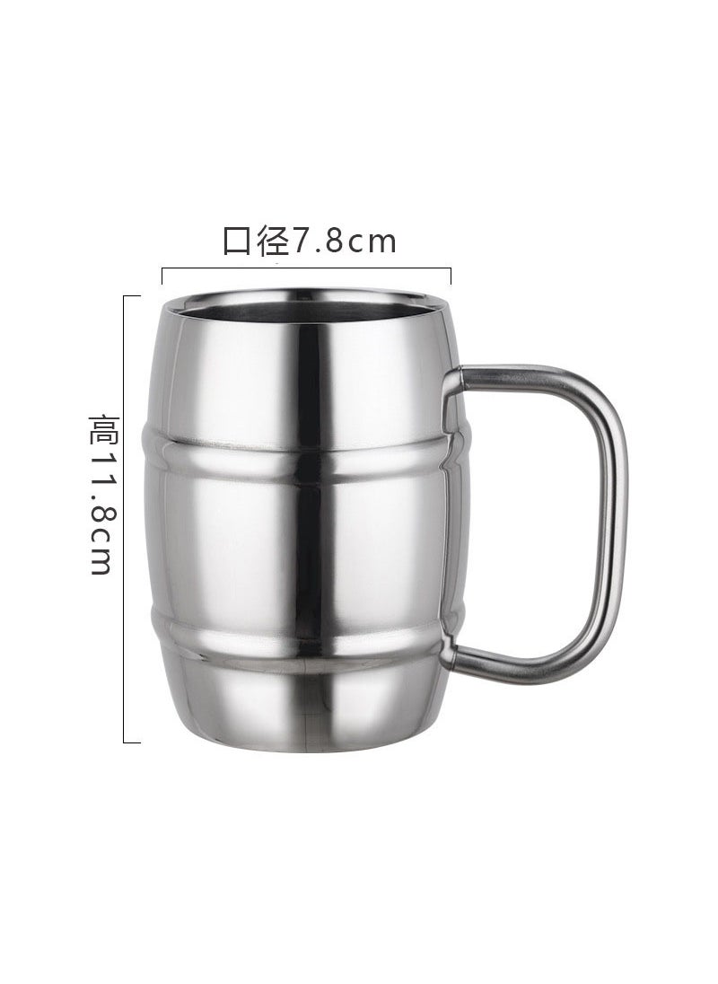 Generic - Double Layer Steel Beer Cup Creative 304 Stainless Steel Draft Beer Milk Cup Coffee Milk Tea Cup Childrens Drinking Cup with HandleStainless steel color 450ML Stainless steel color 450ML - Image 1