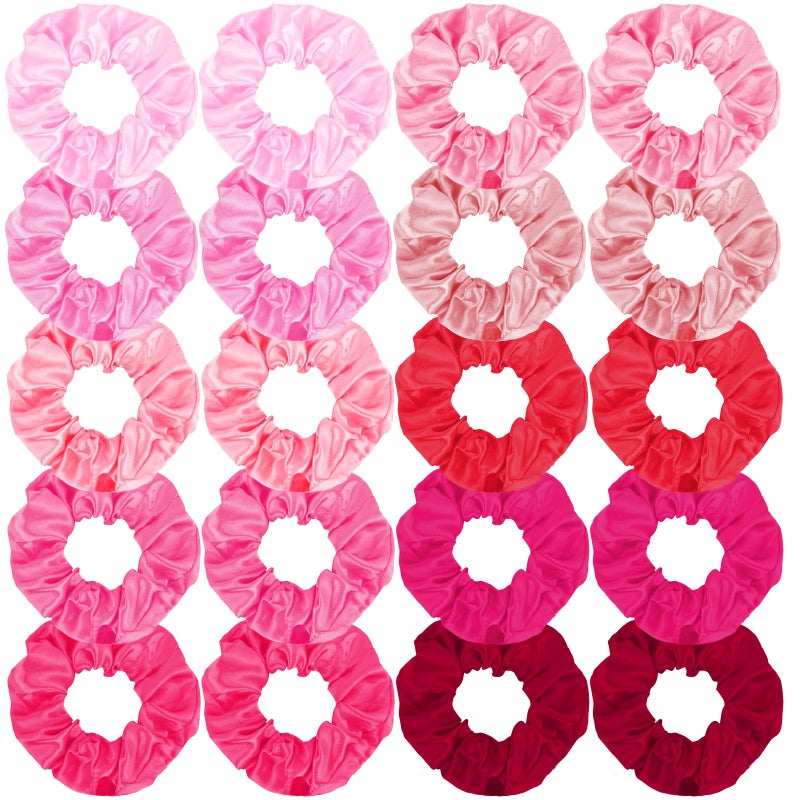 KICOSY 20PCS Pink Hair Scrunchies Bulk Pink Hair Ties for Women Girls Hair Accessories Valentine's Day Galentines Gift - Image 1